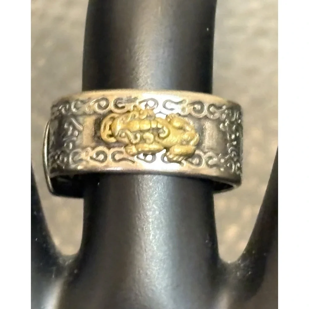 990 Silver Plated Lucky Pikiu Six Sutra Dragon Whirling Logs Boho Ring Sz 8